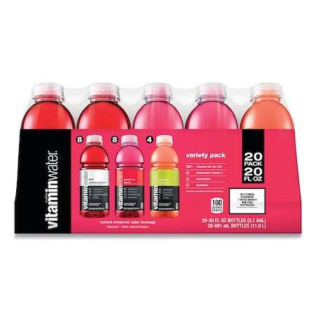 Vitaminwater Nutrient Enhanced Water Beverage, Variety Pack, 20 oz Bottle, PK20 00499